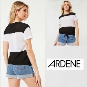 NWOT ARDENE waffle knit short sleeve color block cropped cinched waist top